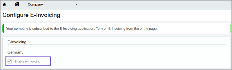 Página Configurar la facturación electrónica, con la opción Habilitar facturación electrónica resaltada