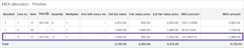 La ligne de contrat de rectification est mise en surbrillance et affichée comme étant incluse dans le lot APM.