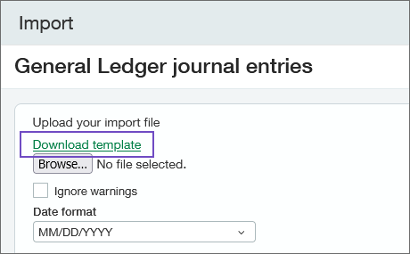 Procédure à suivre pour télécharger le modèle d’écritures de journal standard.