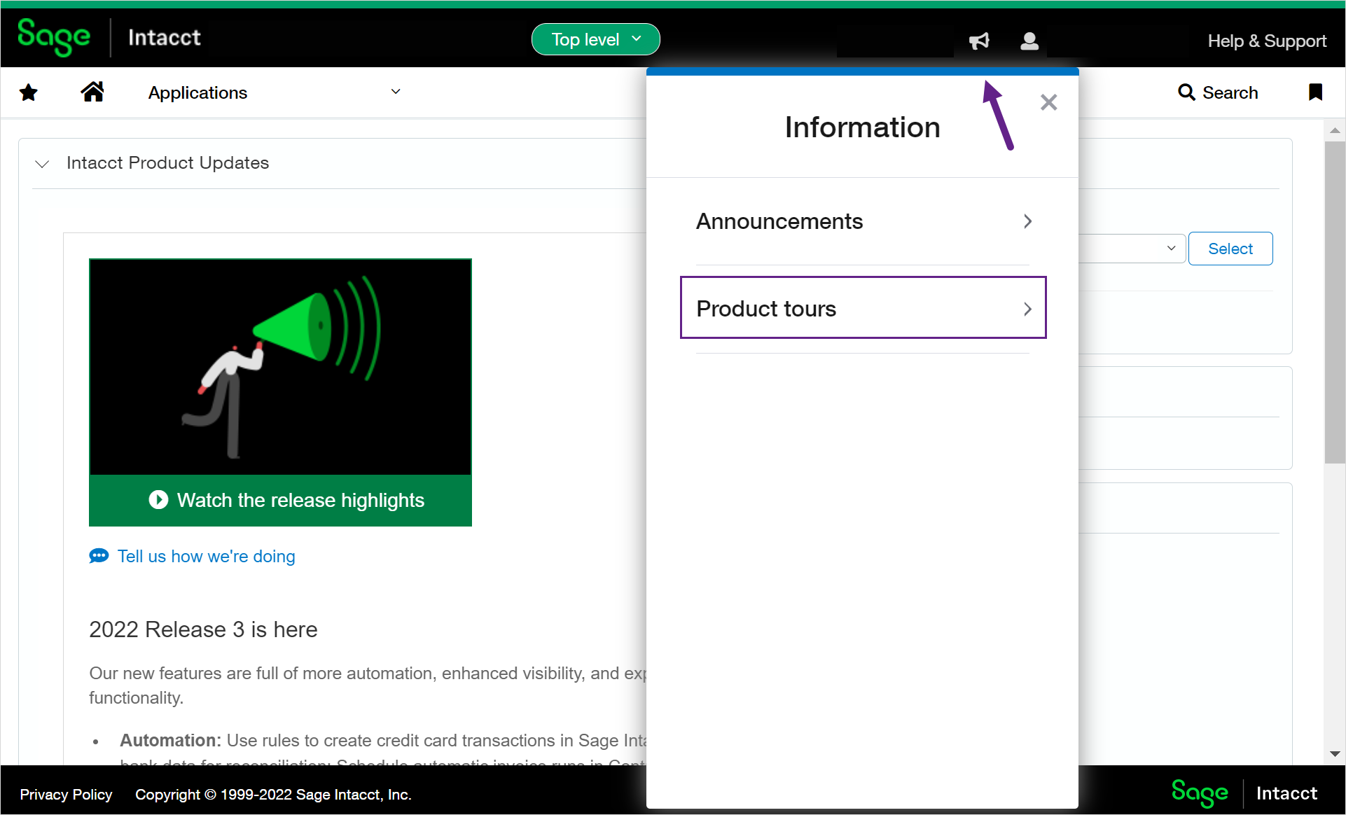 Les présentartions de produits sont sélectionnées à partir de l’icône en forme de mégaphone.