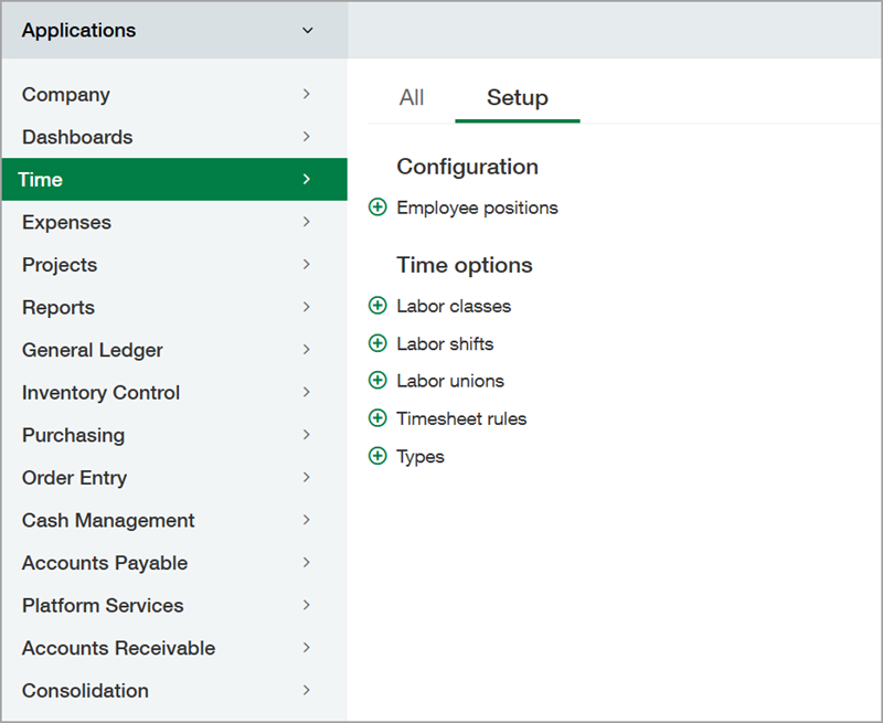 Menu d’application Temps sous l’onglet Configurer.