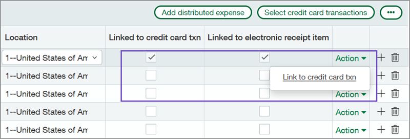 L’option Lier aux transactions par carte de crédit dans les rapports de dépenses des employés.