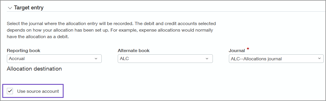 Section Écriture cible de la page Informations sur les ventilations.