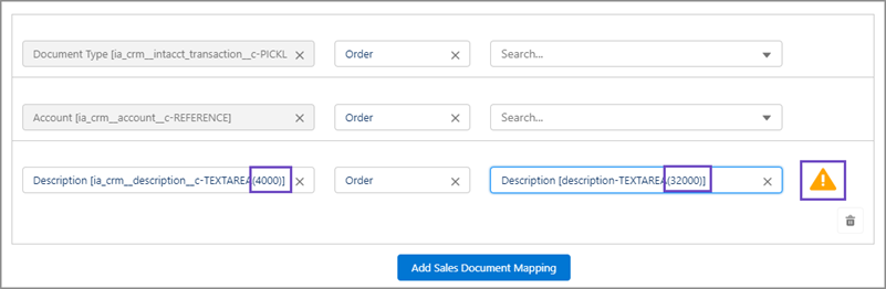 Mise en évidence de la différence entre les champs Intacct et Salesforce.