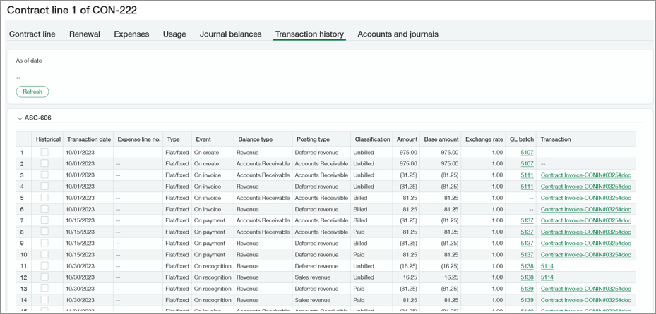 Page de l’onglet Historique des transactions.