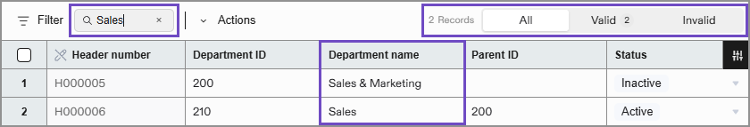 Exemples d’icônes de recherche utilisées dans le service d’importation.