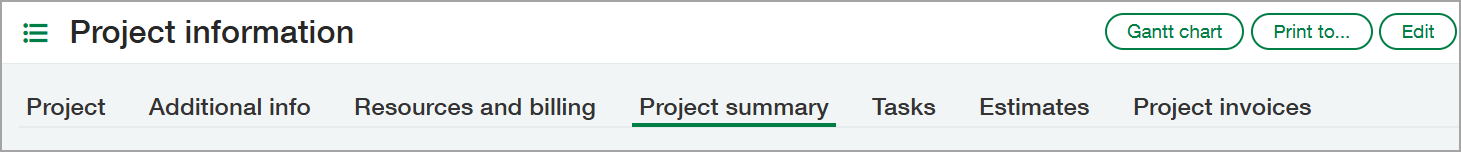 La page d’informations sur le projet avec l’onglet Résumé du projet sélectionné.