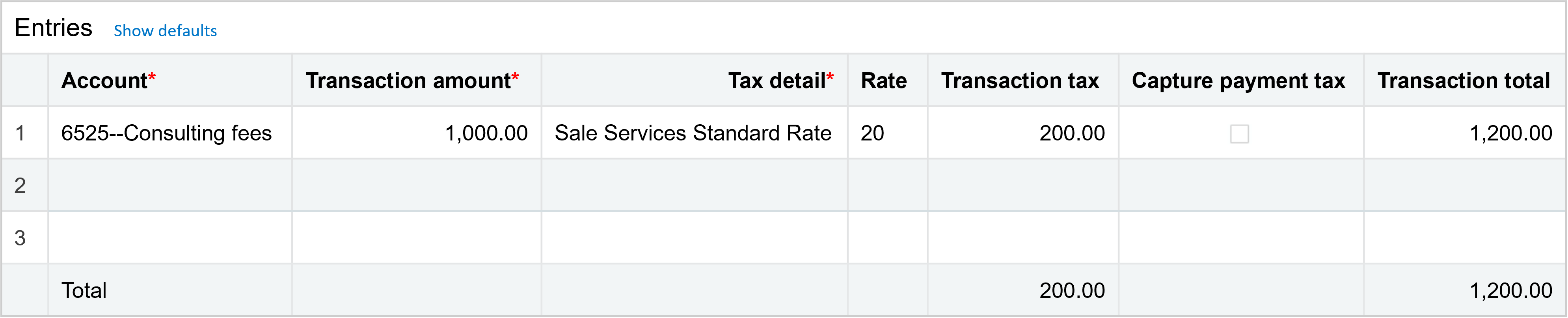 Taxe calculée pour la ligne en fonction de l’élément de taxe sélectionné.