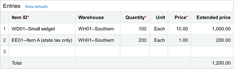 Écritures pour les éléments de taxe appliqués automatiquement via la détermination taxes.