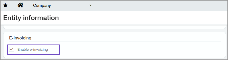 Page Informations sur l’entité, avec l’option Activer la facturation électronique mise en surbrillance